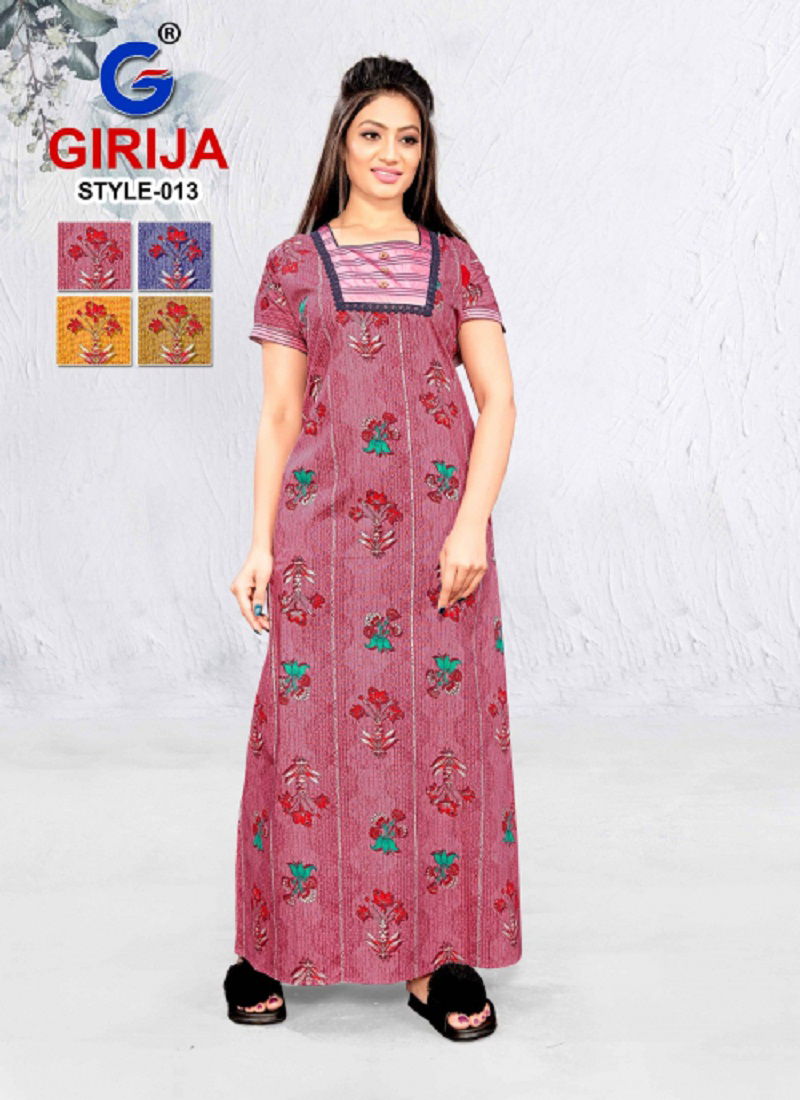 Girjia 6 Nighty Printed Western  Latest Collection Of Printed Pure Cotton Night Wear Gown Full Catalog 